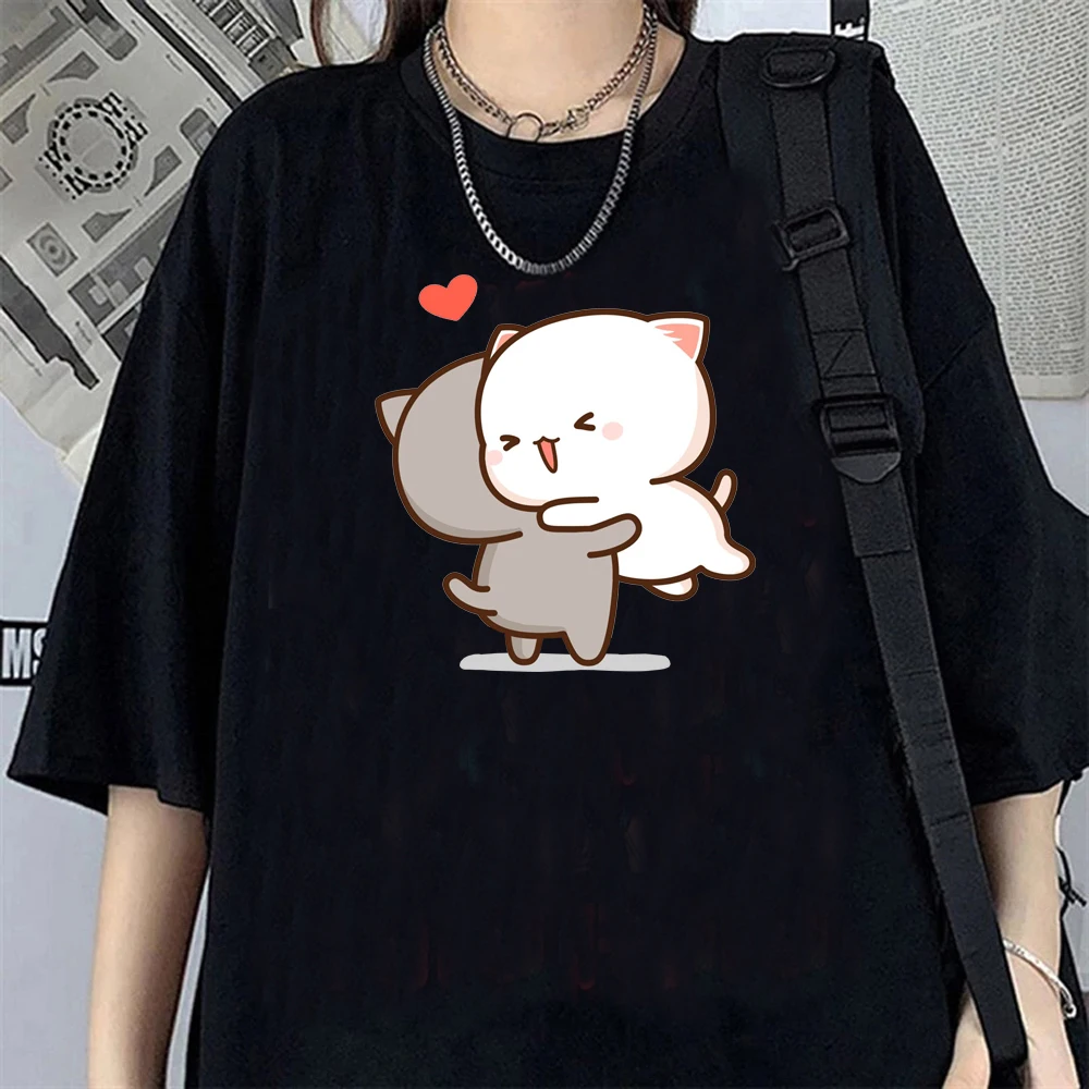 Peach and Goma Mochi Cat Love Print T Shirt Women Y2k Clothes Cartoon Funny T-shirt Harajuku Anime Unisex Tshirt Female