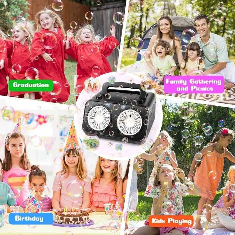 Seifenblasenmaschine mit 2 Geschwindigkeitsstufen, Blasen ab 20.000 Blasen/Minute, tragbare automatische Seifenblasenmaschine für Kinder und Kleinkinder, langlebige Seifenblasen