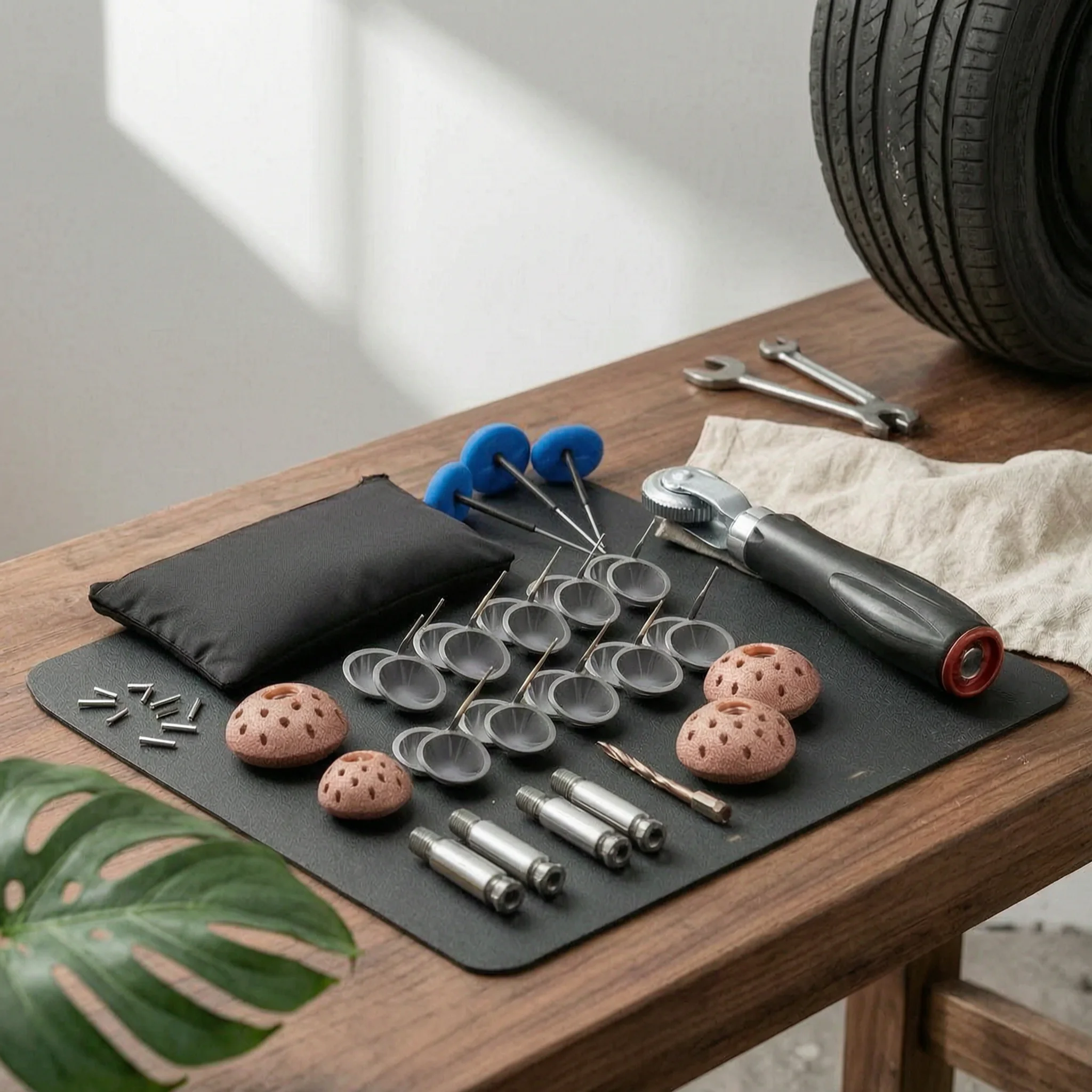

Tubeless Tire Repair Kit Spiral Reamer Tire Plug Kit Metal Tools Black Textile Pouch