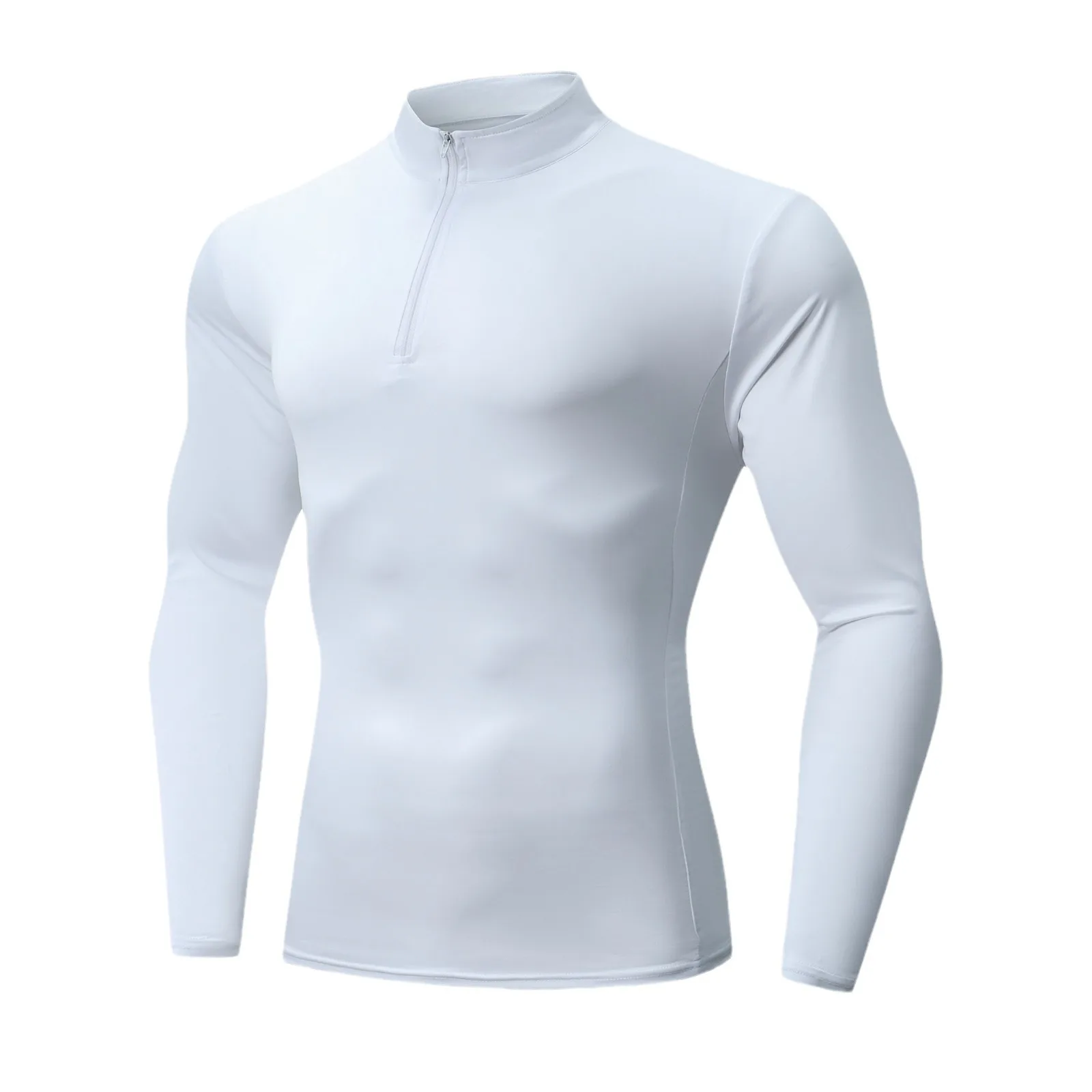 Zip Up Compression Shirt for Men Stand Collar Workout Top, Base Layer for Running, Gym Training, Fitness Long Sleeve