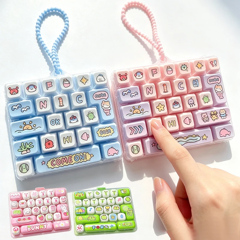 /Cute 26 Grids Stress Relief Simulation Keyboard Keychain Animal Diary Desktop Decoration Student Bag Ornament Toy Creative Gift
