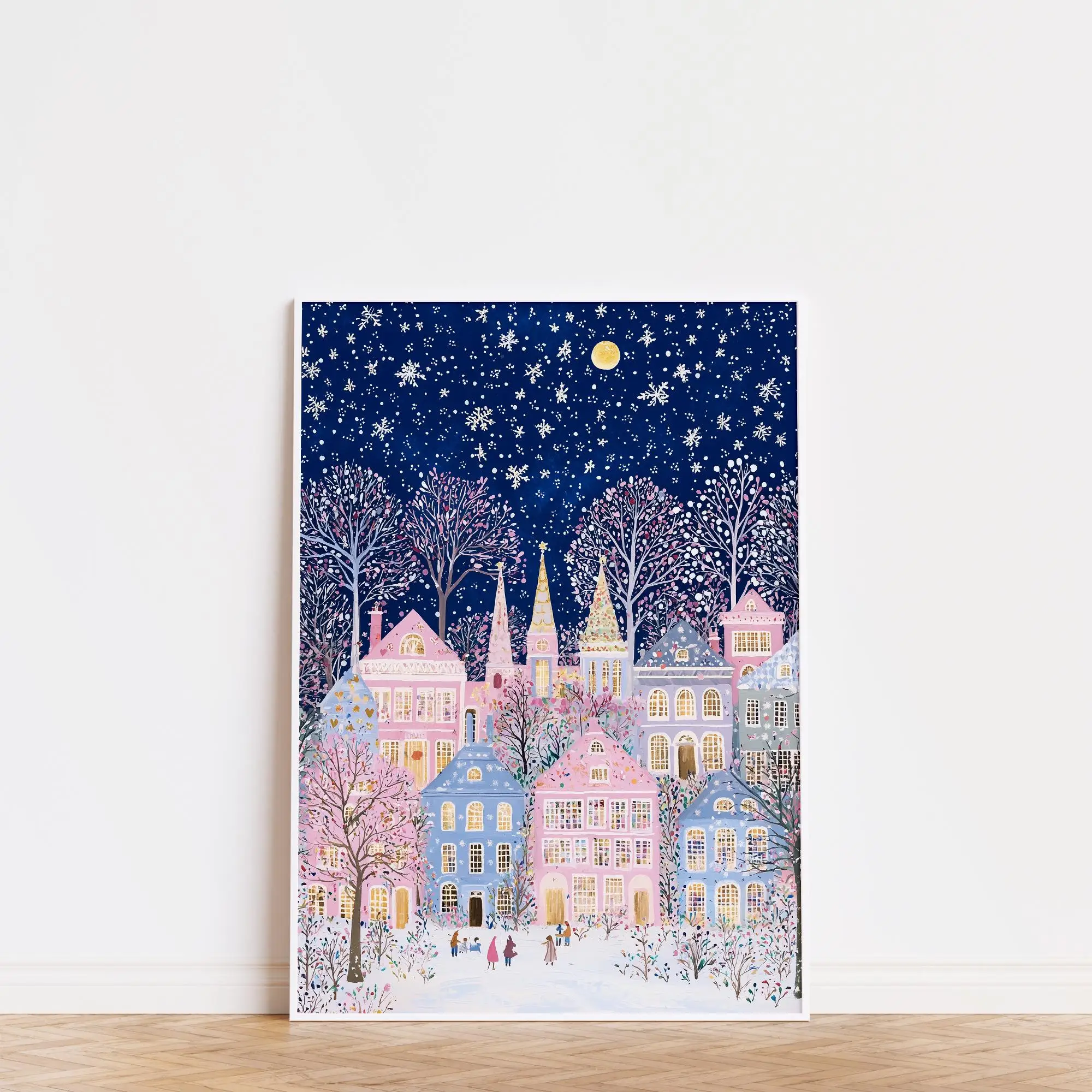 1pc Modern Cityscape Travel Mural Pink Flowers Nature Landscape Buildings Art Poster European City Mural Unframed Home Decor view 4