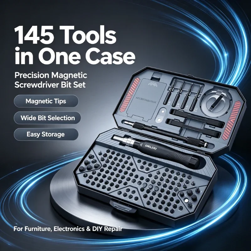 DELIXI 145-in-1 Screwdriver Set Precision Magnetic Screw Driver Bit Wireless Hand Versatile for Furniture DIY Repair Tool