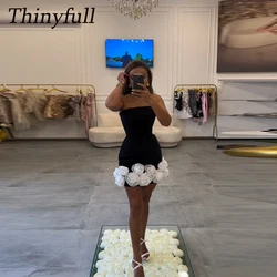 Thinyfull Black Short 3D Flower Homecoming Dress Mermaid Strapless Sleeveless Birthday Party Gowns 2024 Mini Dress