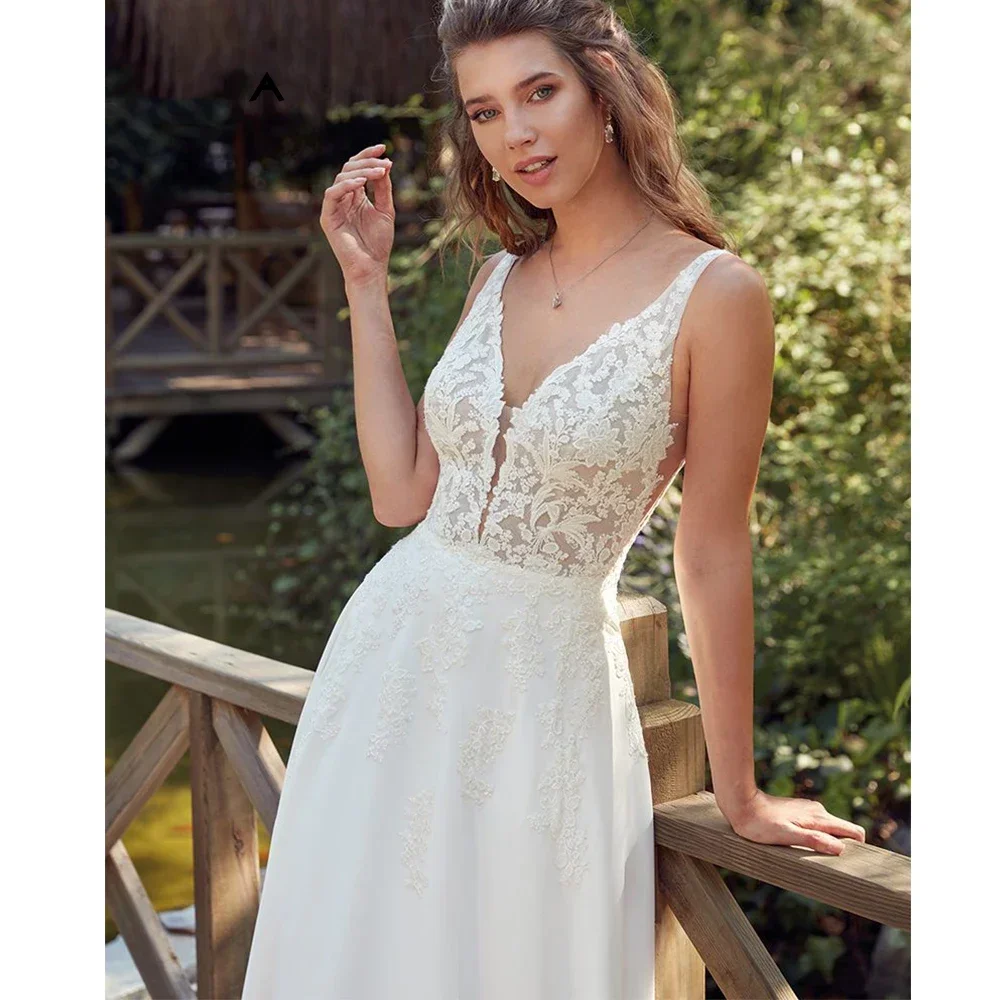 

Boho Wedding Dresses For Women 2025 V-Neck Appliques Backless Bridal Gown With Button Vestidos De Novia