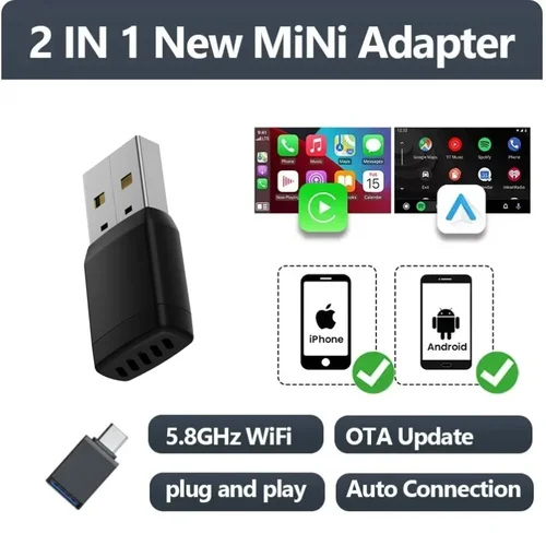 Mini adaptador inalámbrico CarPlay Android Auto Dongle inalámbrico Wifi 5,8G caja de conexión automática para iphone teléfono Android para Volvo Benz VW