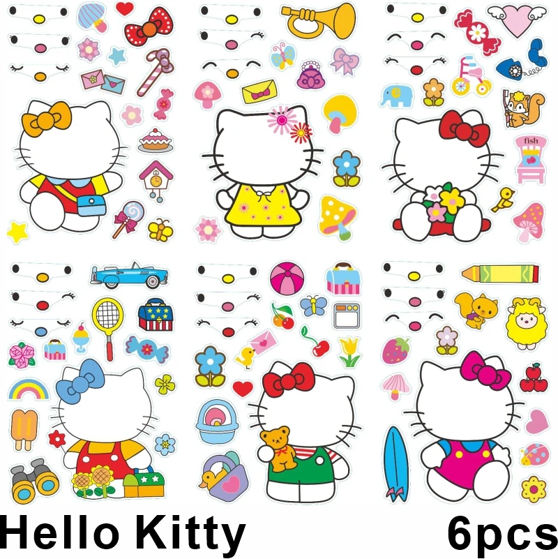 6-8pcs Hello Kitty Cinnamonroll Stickers Kids Creative Cartoon Anime Parent-child Interactive Decoration Face Change DIY Sticker