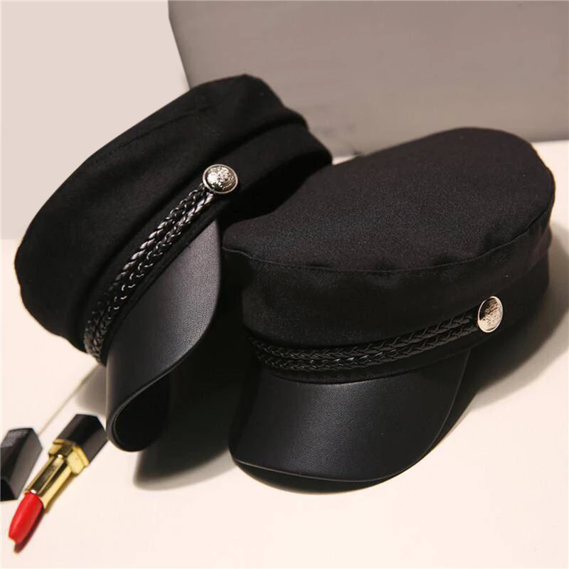 Casual Women Men Hat Spring Autumn Sailor Hats Black Ladies Beret Caps Flat Top Captain Cap Travel Cadet Octagonal Hat