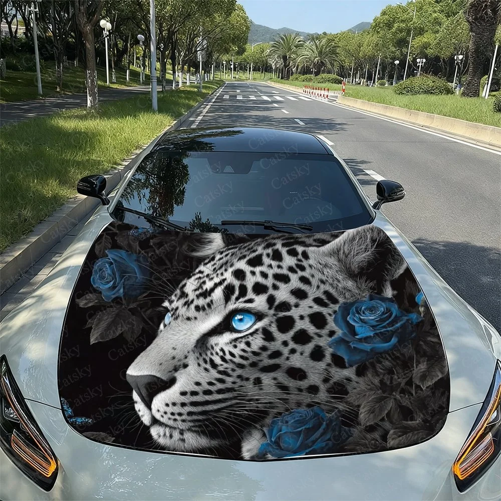 Hidden Leopard Car Hood Sticker PVC Self Waterproof Stick, Striking Auto Exterior Accessories Decor Protect Gift for Car Lover