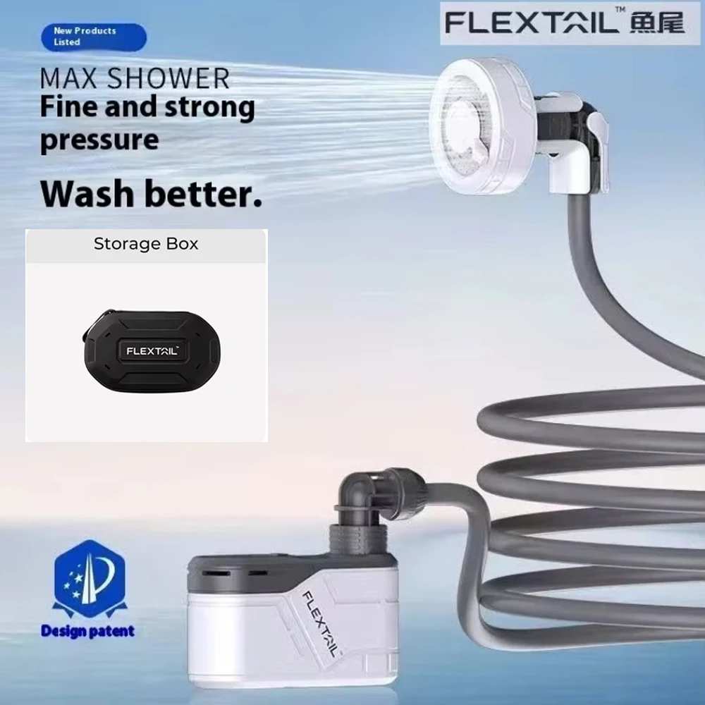 Flextail Max ducha impermeable IPX7, bomba de ducha eléctrica inalámbrica para acampar al aire libre, bombeo, alta presión, ahorro de agua, 305g