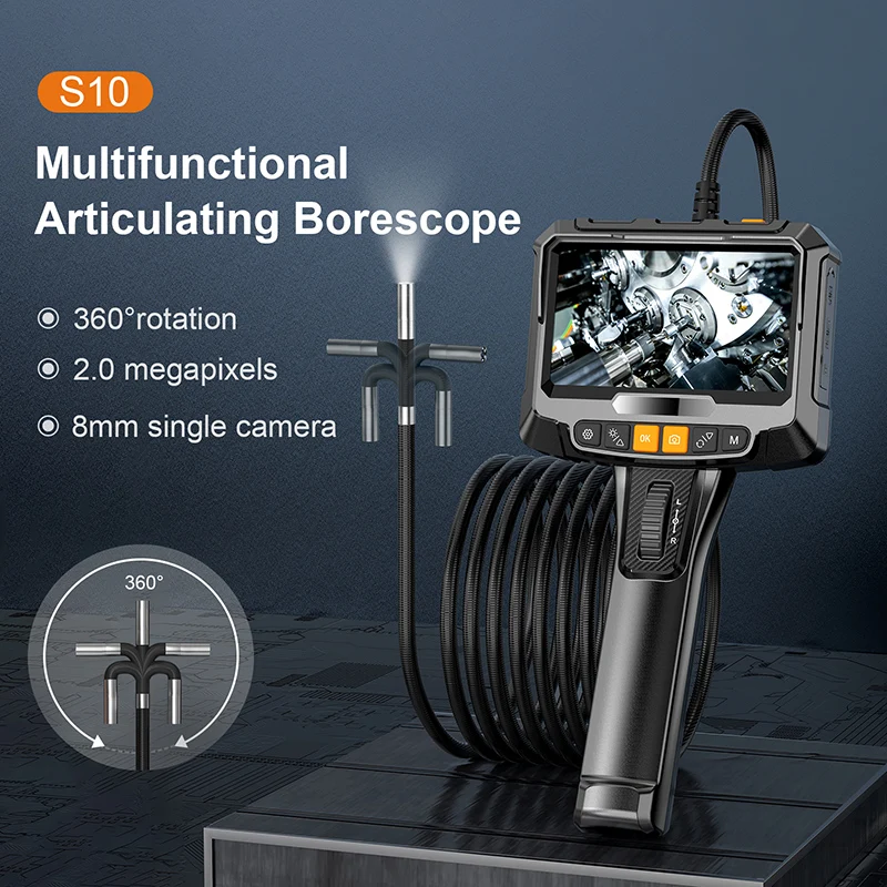 

5"IPS 360° Steering Industrial Endoscope Camera 8mm 1080P For Car Engine Pip Inspection Camera Video Borescope IP67 Waterproof