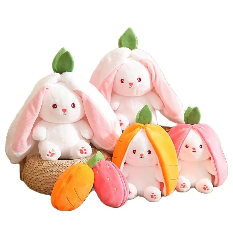 Kawaii Simulation Strawberry Carrot Transfiguration Bunny High Quality Rabbit Hair Soft Plush Toys Lovely Animal Doll Gift