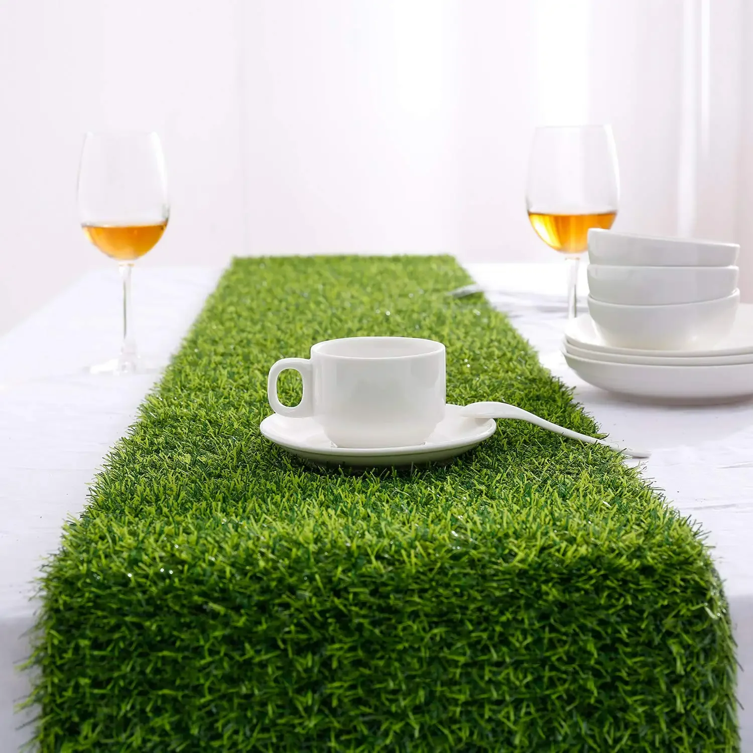 

Artificial Grass Table Runner 12 X 48 Inch Green Tabletop Centerpiece for Party Christmas Birthday Banquet Wedding Decoration