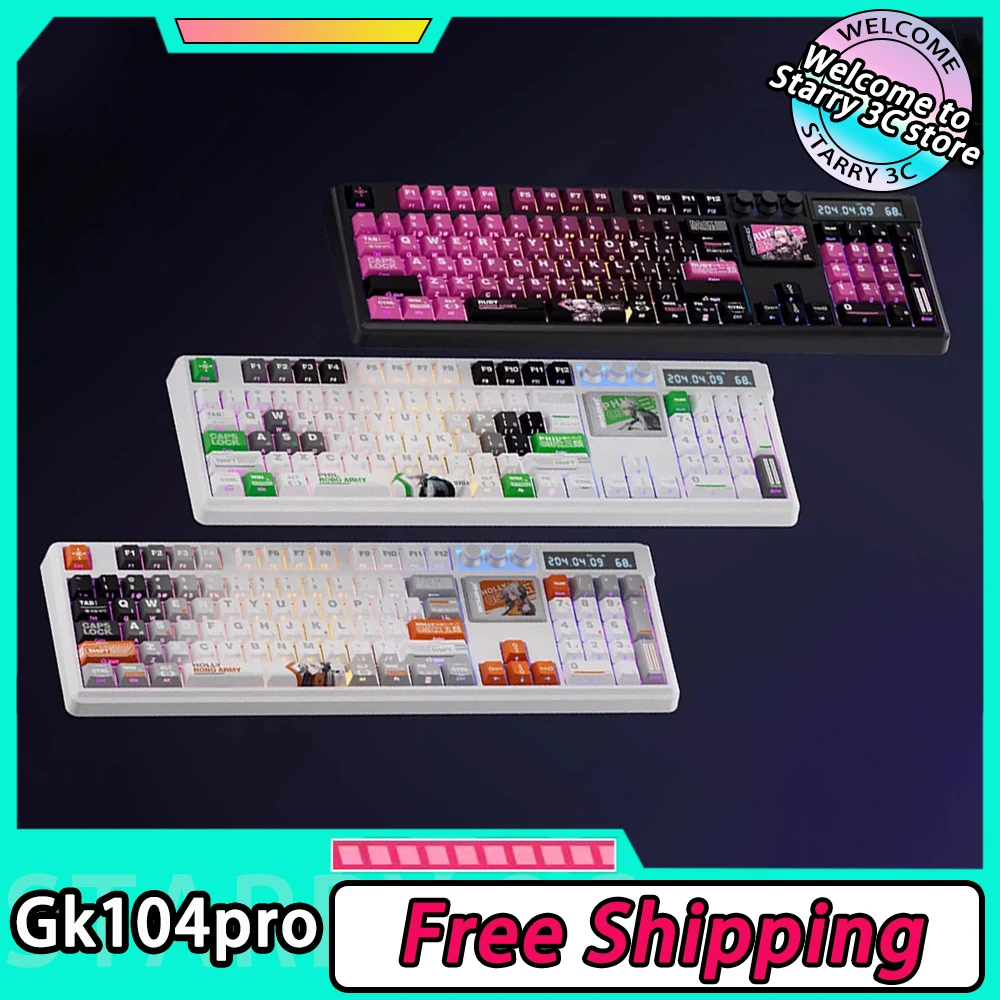 Skyloong GK104 Pro Mechanical Keyboard 8K Three Mode Calculator Custom Screen Multifunctional Knob Wireless Gaming Keyboard Gift