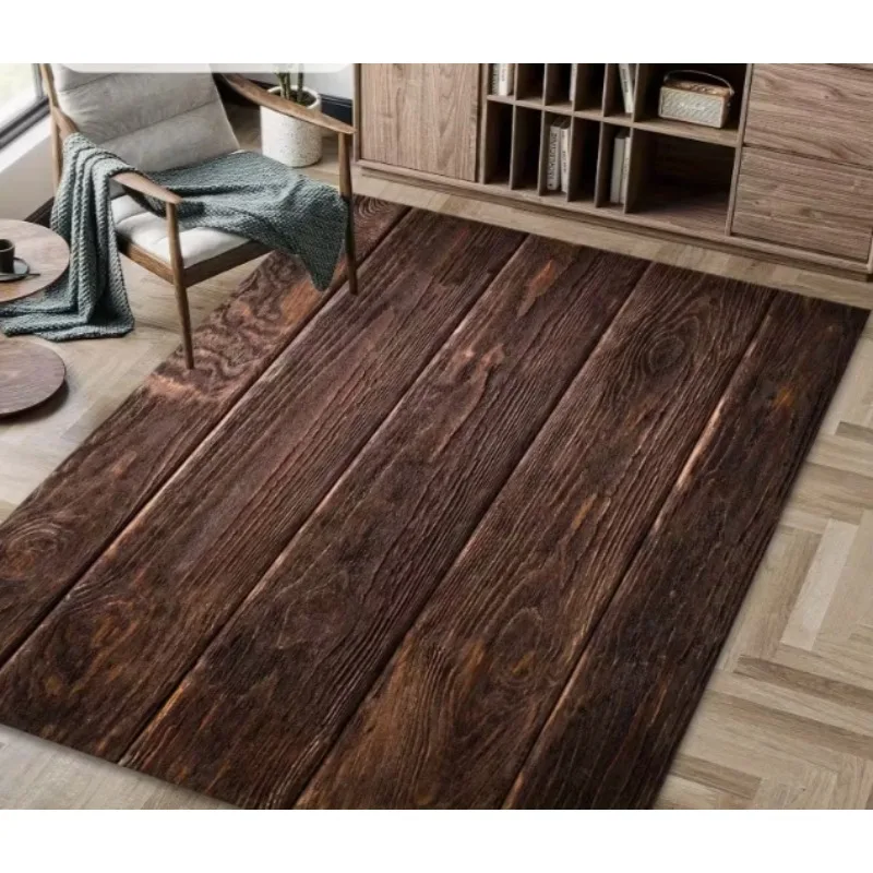 Braune Holzmaserung, bedruckte Flächenunterlage, weiches Wohnzimmer, Schlafzimmer, Küche, Retro-Blau und Braun, Schlafzimmer-Bodenunterlage, Retro-Holzmaserungspad