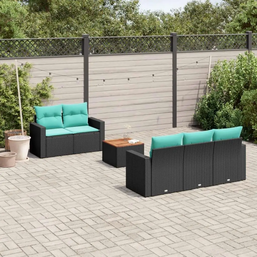 

6 Piece Black Poly Rattan Patio Sofa Set with Cushions Outdoor Furniture Seating