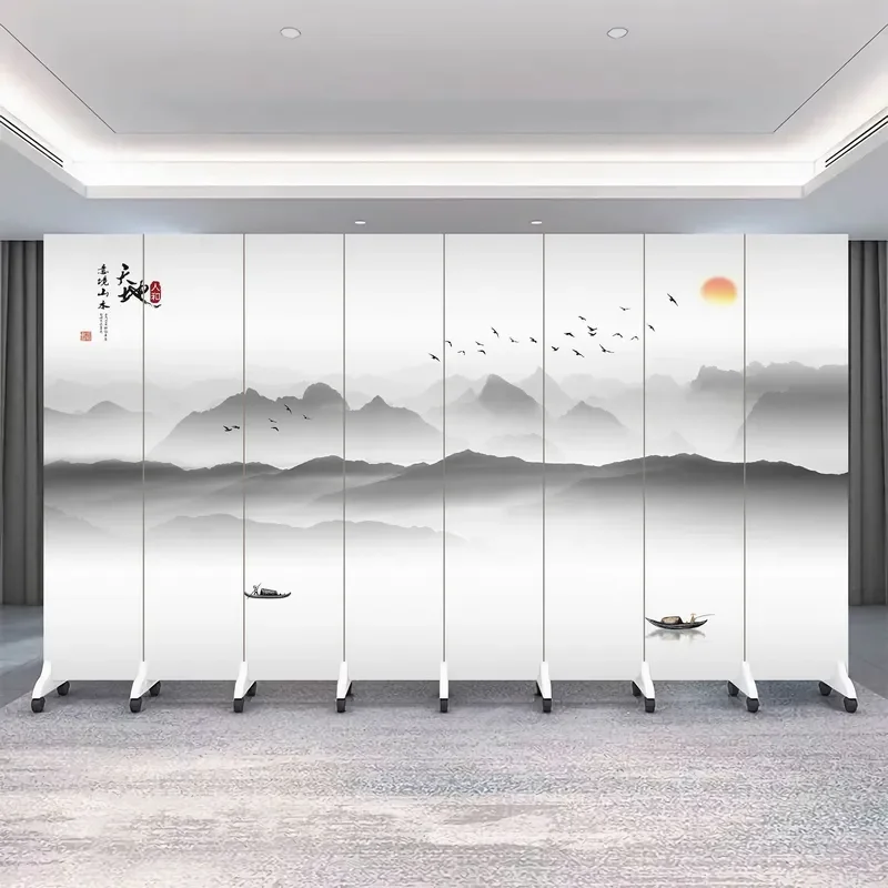 New Creative Landscape Painting Partition Screen Simple Chinese Style Anti-Penetration Entrance Mobile Screen for Living Room