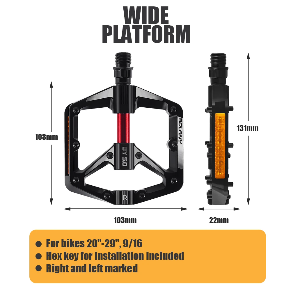 BOLANY Reflective Bicycle Pedals Mtb Aluminum Alloy Ultralight Widened Pedal Sealed Du Bearing Nonslip MTB Road Bike Accesorios