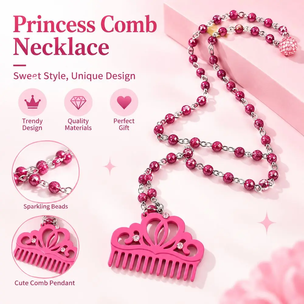 Rhinestone Decor Crown Pendant Necklace Acetate Material Long Chain Comb Pendant Necklace Shiny Finish Pendant Design