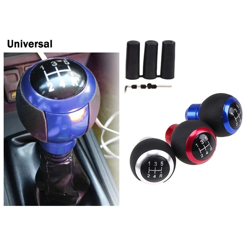 

Universal 5 Speed Car Leather Aluminum Manual Truck Gear Shift Knob Shifter Stick Handle Lever AT MT