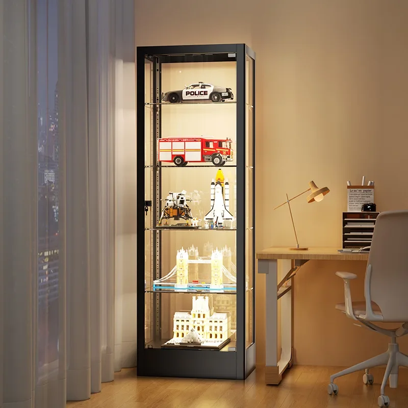 Figure Display Cabinet Glass with Light Transparent Display Cabinet Household Model Toy Display Stand
