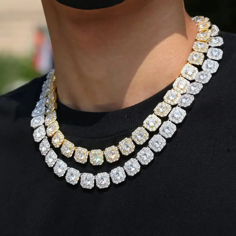 Hip Hop Rap Fashion Fine Jewelry 12mm Necklaces Cuban Moissanite Tennis Chain Sterling Silver square Diamond Necklace Bracelet