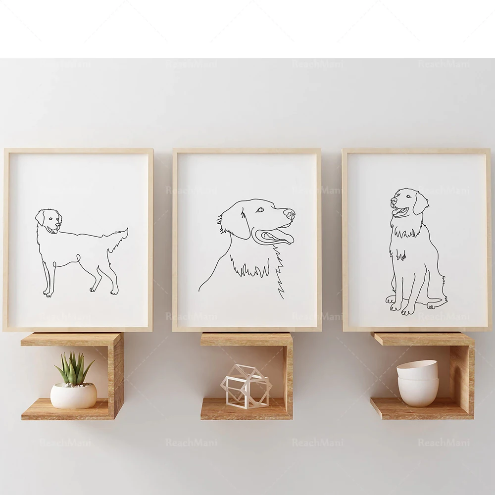 

Beagle, German Shepherd, Golden Retriever, French Bulldog, Labrador Retriever, Line Art Minimalist Wall Art Poster - Dogs & Pets