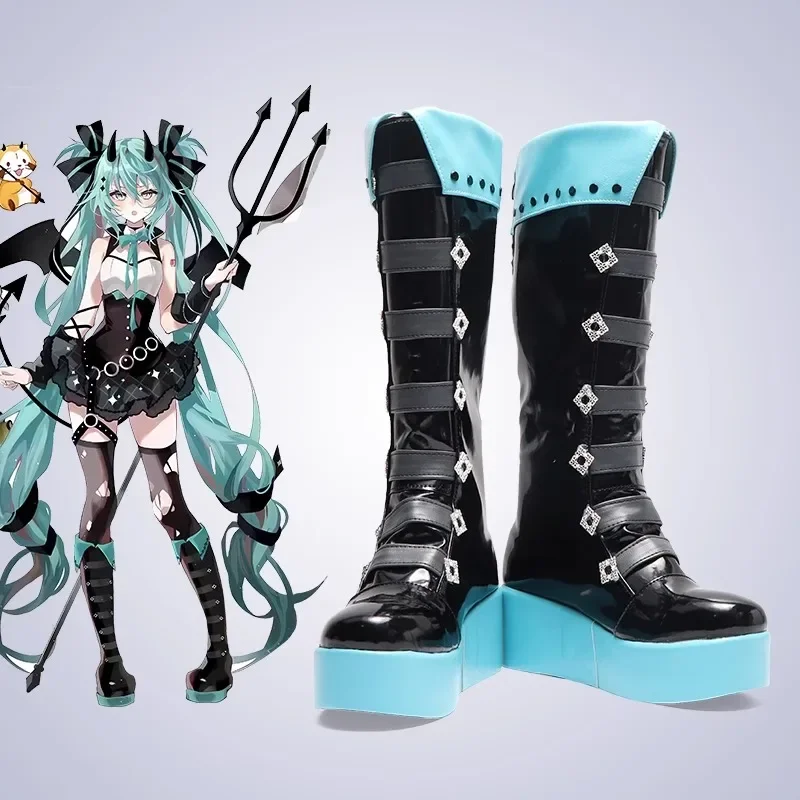 

Rascal Miku Cosplay Shoes Villains Role Play Faux Leather Boots Support Customization Based on Images