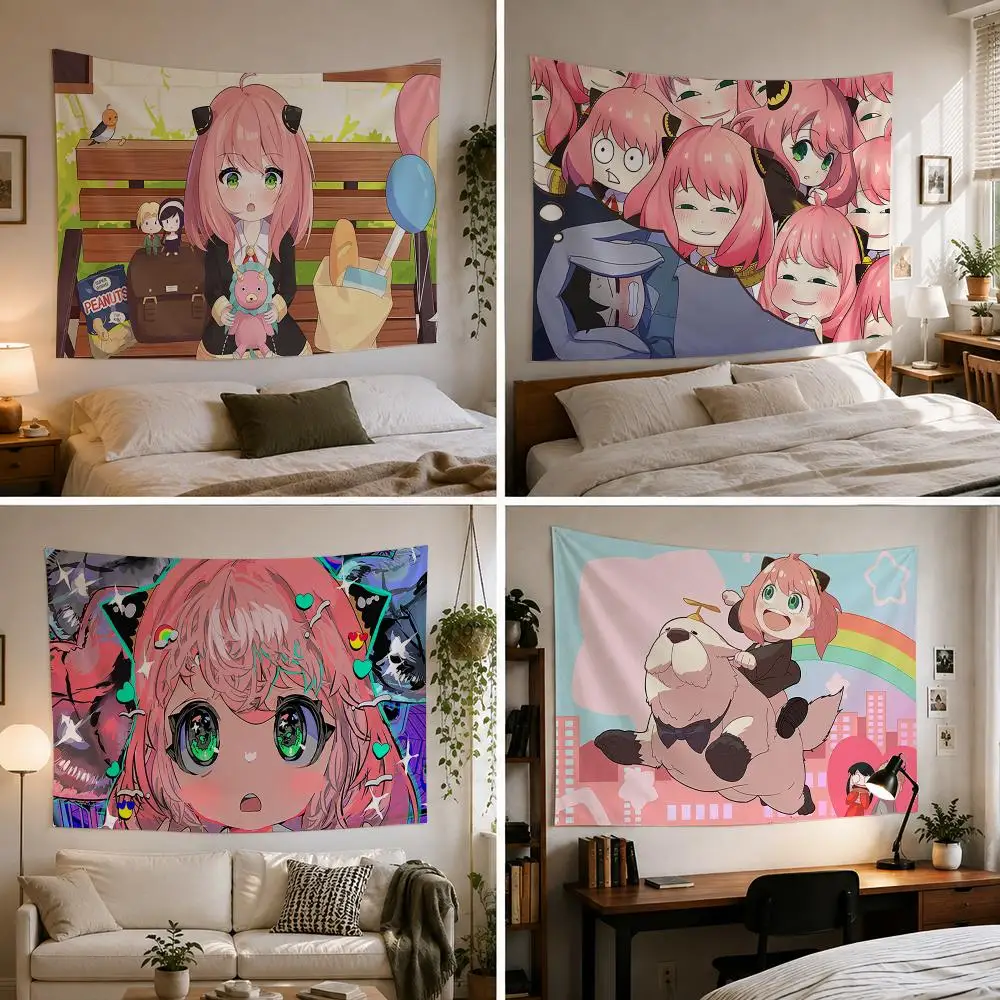 S-Spy x Family A-Anya Tapestry Custom Living Bedroom Party Dormitory interior Wall bohemian Decoration Attached clip