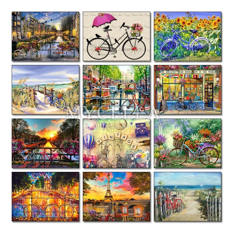 

Full Flowers And Bicycle 5D Diy Daimond Painting Landscape Diamond Mosaic art Embroidery decoración hogar Cross Stitch Gifts