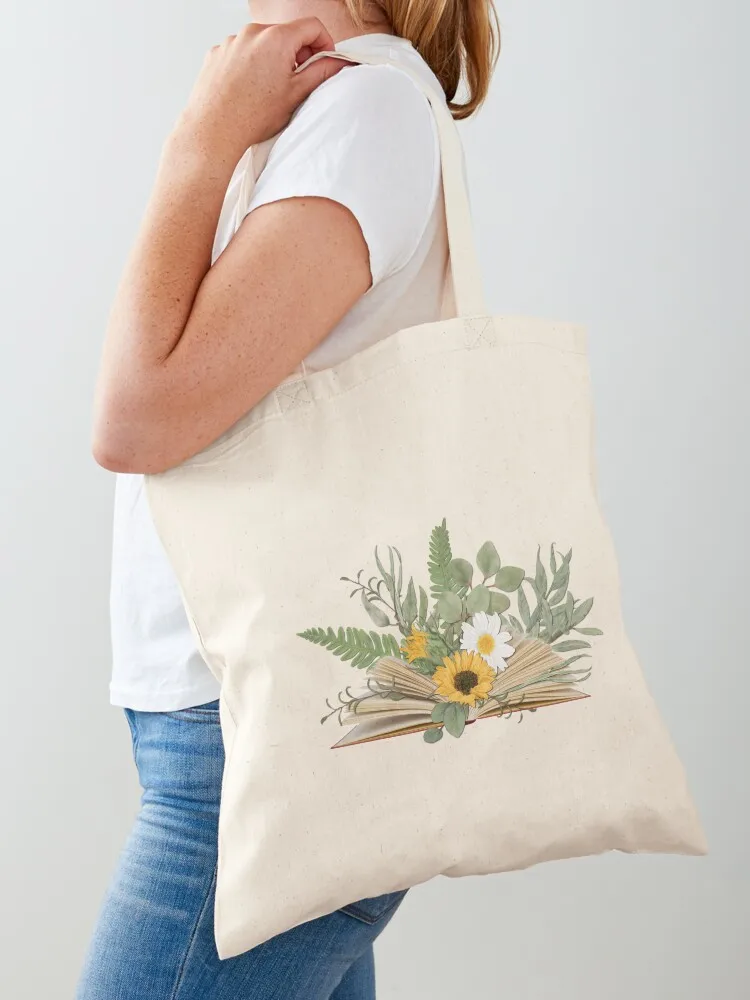 

Open Book with Florals and Leaves Tote Bag cloth bag woman Women's bags Large bags for women shopping cart bags