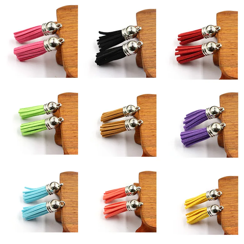 20-100 Pcs 38mm Gold Sliver Suede Faux Leather Tassel For Keychain Cellphone Straps Jewelry Summer DIY Pendant Charms Finding