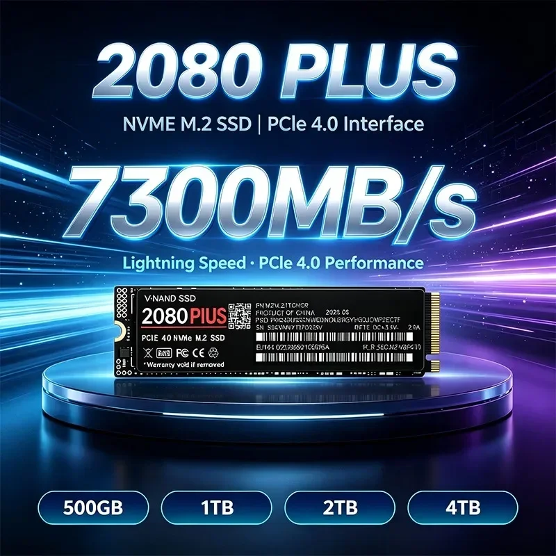Internal Solid State Storage 2080 PLUS M.2 2280 NVMe SSD PCIe4.0 X4 7300MB/s TLC 3D NAND 500‑4TB  for PS5 Gaming PC Desktop