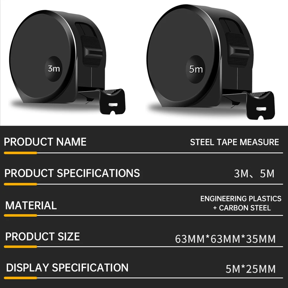 3/5M taśma pomiarowa samozamykające czarna stalowo-złoty miarka precyzyjna, odporna na zużycie linijka do pomiaru drewna