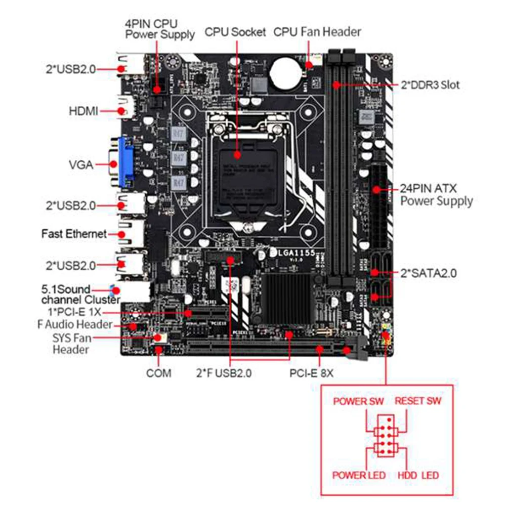 LGA 1155 Motherboard for Intel Core I3/I5 /I7/Pentium / Celeron LGA1155 DDR3 M-ATX Intel Motherboards H61