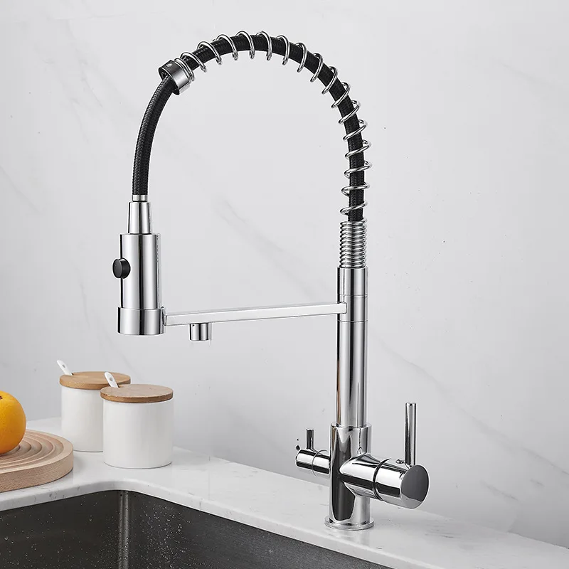 

Pull Down Filter Kitchen Faucet Black 3 Way Drinking Pure Water Faucets Brass 360 Flexible Purification Water Mixer Tap