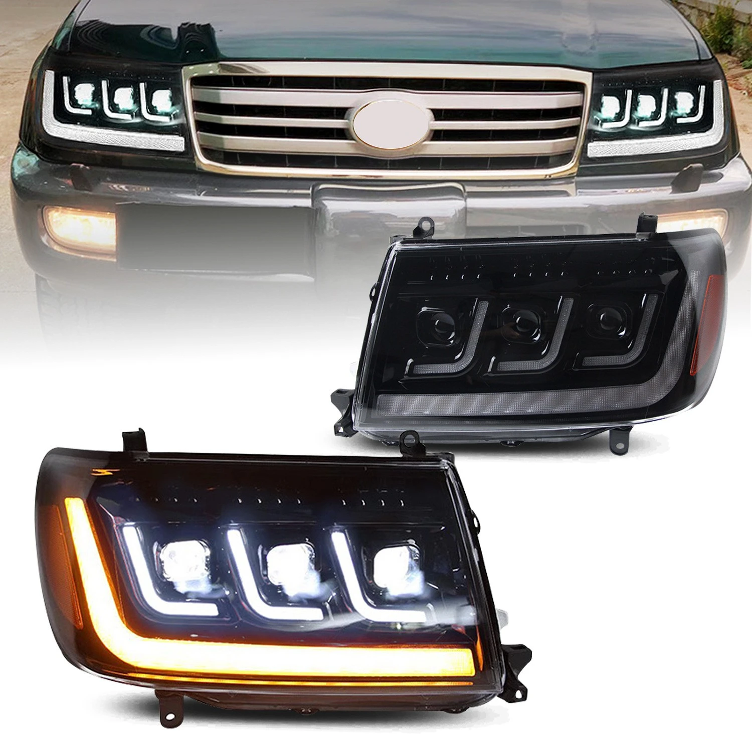 Headlight Assembly For Toyota Land Cruiser LC100 2002-2007 LED Dynamic turn signal, turn signal indicator, high beam light