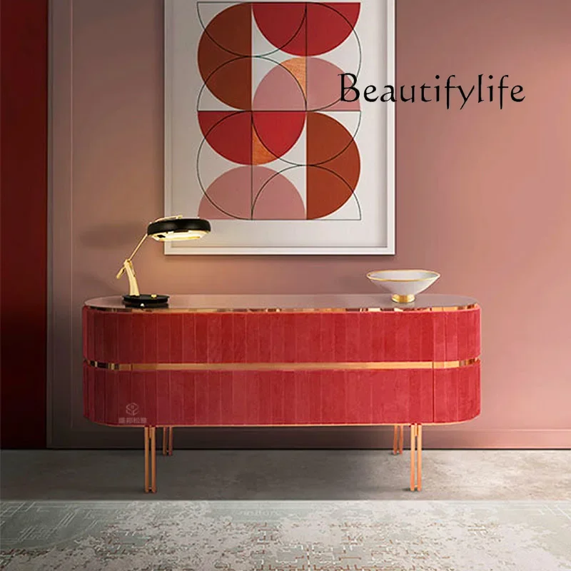 

Light luxury dining side cabinet high-end modern home living room marble solid wood art villa entrance cabinet