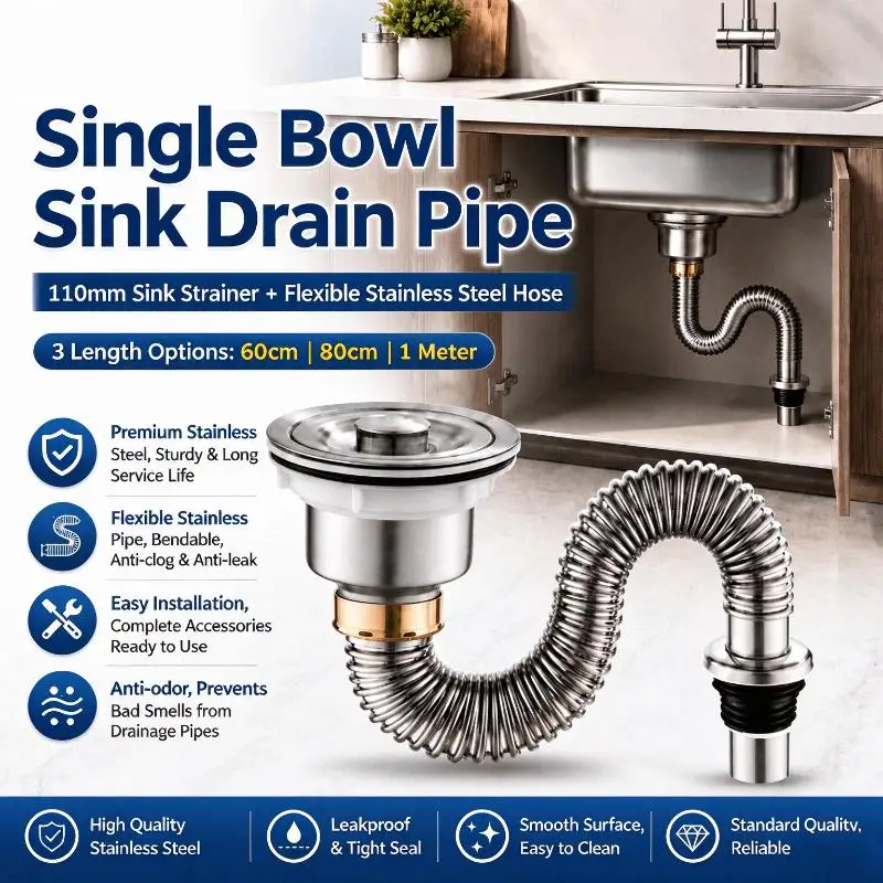 Complete Kitchen Sink Drain and Strainer Set Stainless Steel High Temperature Resistant Odor Blocking Pest Proof Kitchen Tool