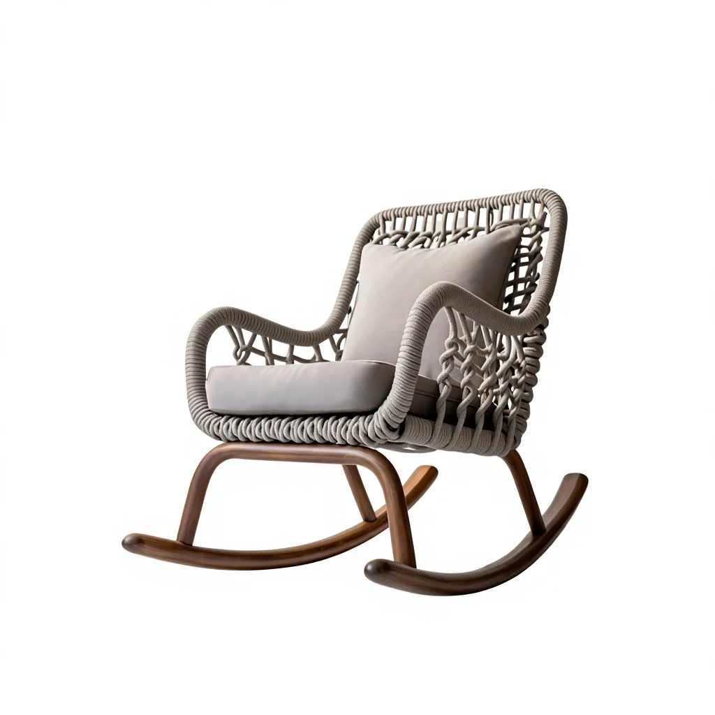 Modern Comfortable Outdoor Aluminum Rope Rocking Chair Garden Balcony Hotel Furniture Coding Rope Rocking Chair