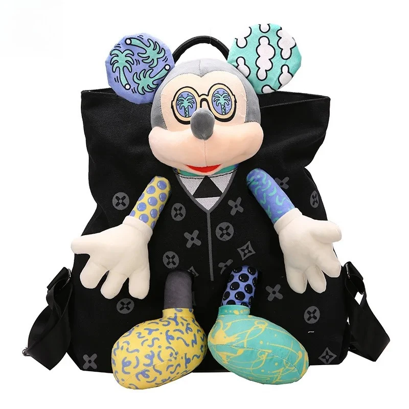 Fashion Mickey Mouse Plush Canvas Backpack - Cute Cartoon Character Backpack for Women, Large Capacity Casual Travel School Bag