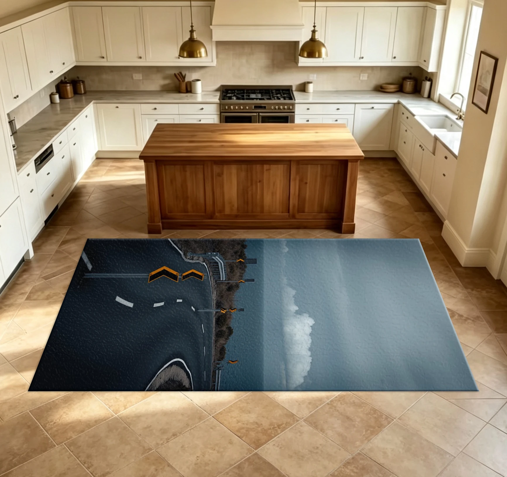 Coastal Curved Highway Scenery Carpet Flooring Realistic Landscape Household Indoor Floor Rug