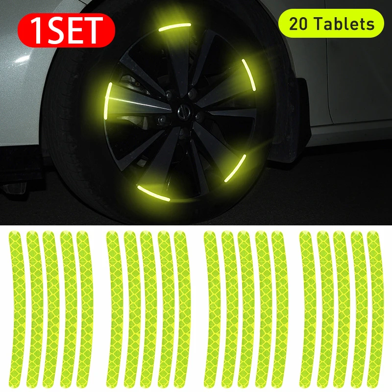 20pcs Car Wheel Hub Reflective Sticker Tire Rim Reflective Strips Luminous Sticker for Night Driving Car-Styling Accessories