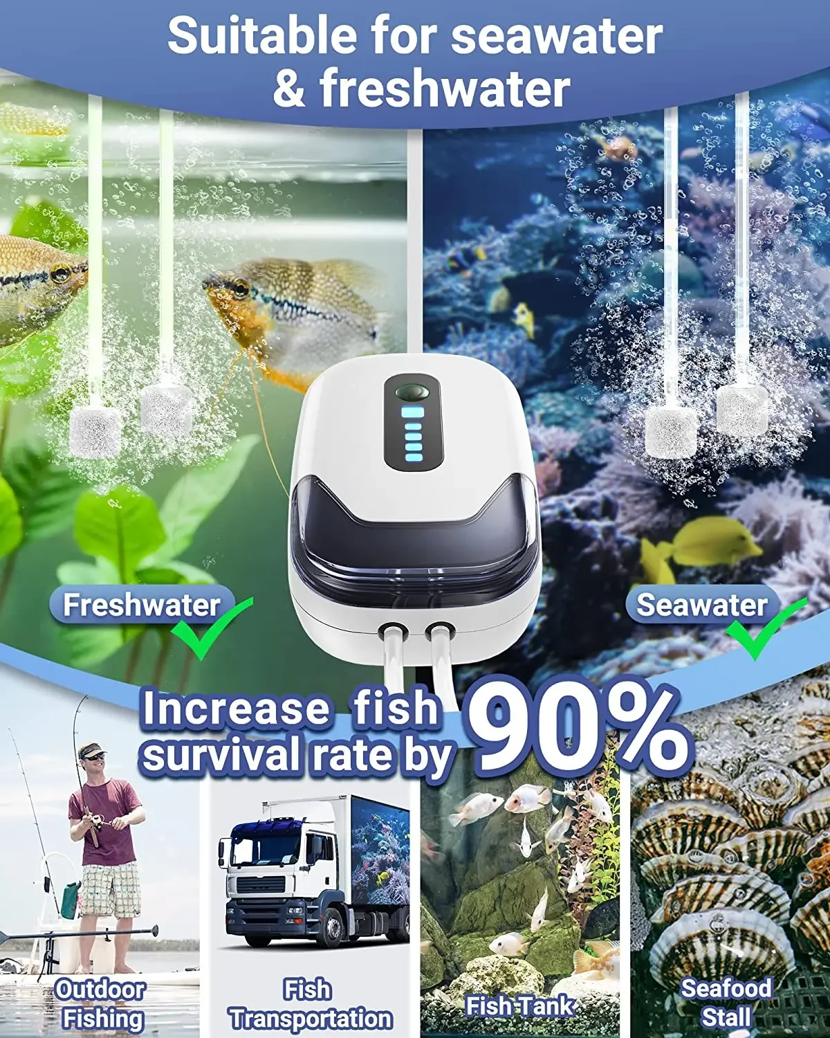 6000mAh Aquarium Oxygen Air Pump 120hour Compressor Fish Air Pump Tank USB Charging Portable Exhaust Ultra Mute Outdoor Fishing