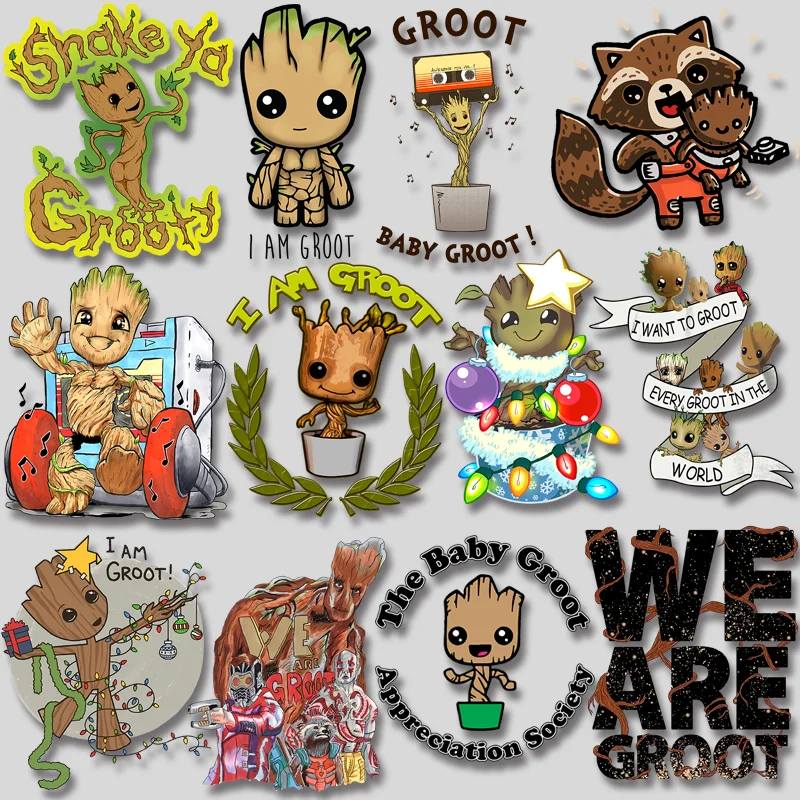 Groot Cute Version Images Thermal Transfer Patches Heat-sensitive Vinyl Stickers Chest Badges Clothes Accessory