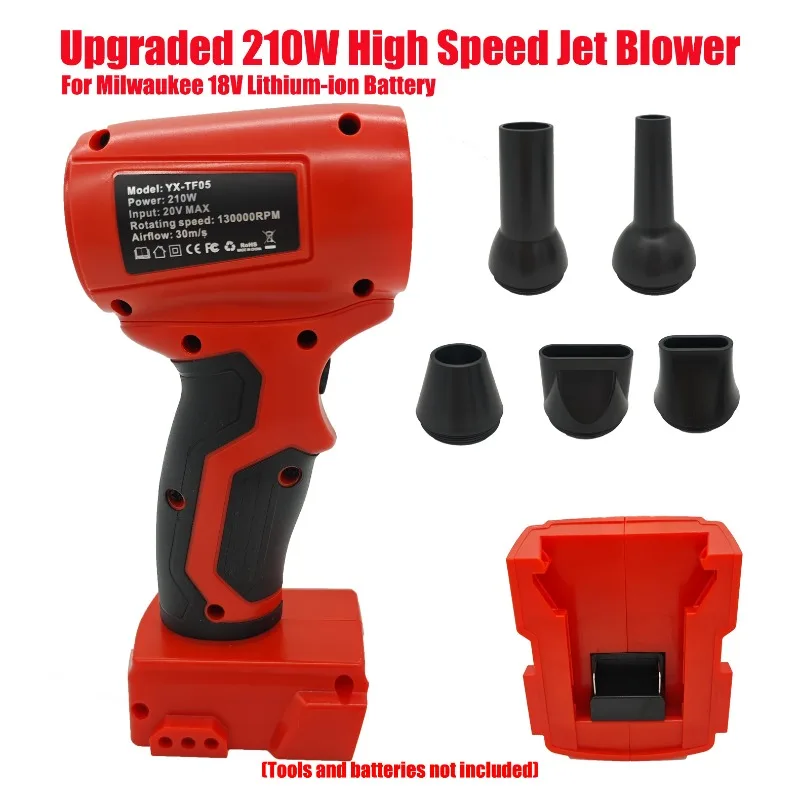 

For Milwaukee 18V Lithium-ion Battery Upgraded 210W High Speed Jet Blower Mini Electric Air Duster Multi-function Cleaning Tool