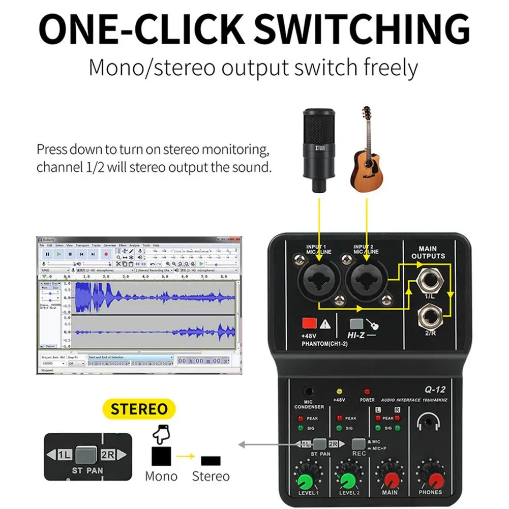 Interfaccia Audio scheda Audio Usb Mini Mixer portatile a 2 vie senza unità per la registrazione di Computer da Studio