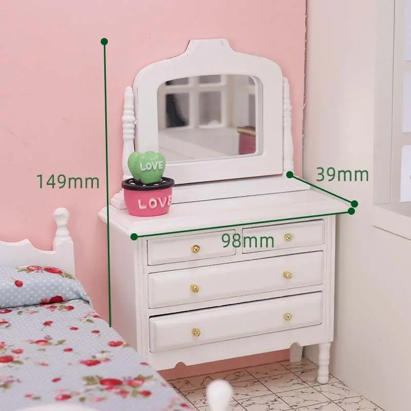 1:12 casa delle bambole in miniatura trucco in legno toletta spogliatoio armadietto di immagazzinaggio bambole camera da letto mobili da bagno Decor