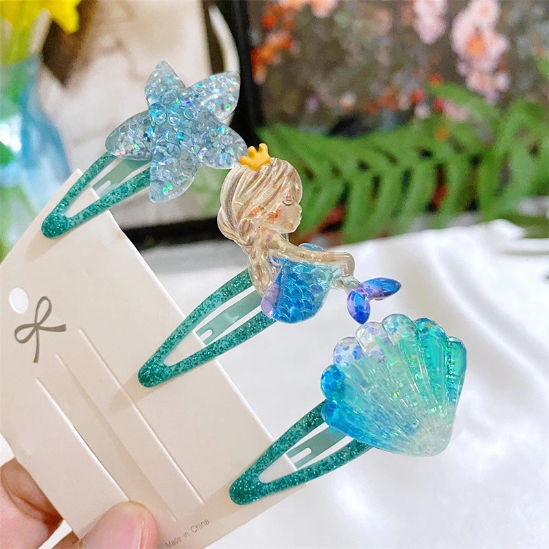 

Fashion Blue Series Mermaids Starfish Seashells Dolphins Hair Clips Girls Side Bangs Clip Children Headwear Accessries