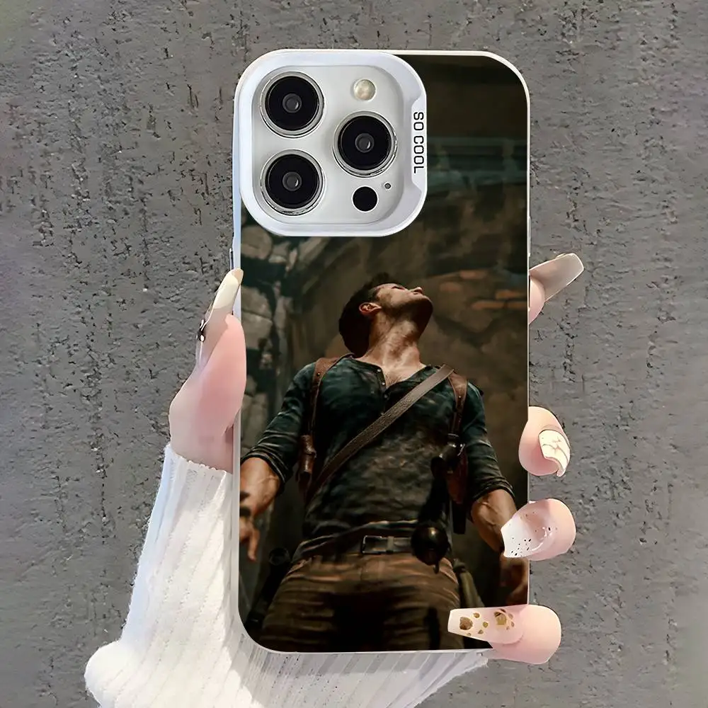 Custodia per telefono Sic Parvis Magna Uncharted per iPhone 17,16,15,14,13,12,11,Pro,XS,Max,Plus,Mini,SE Cover antiurto opaca bianca caramella